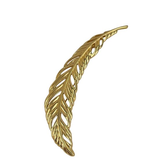 Vintage Monet 5" Polished Gold-Tone Long Feather Brooch Pin - Picture 5 of 9